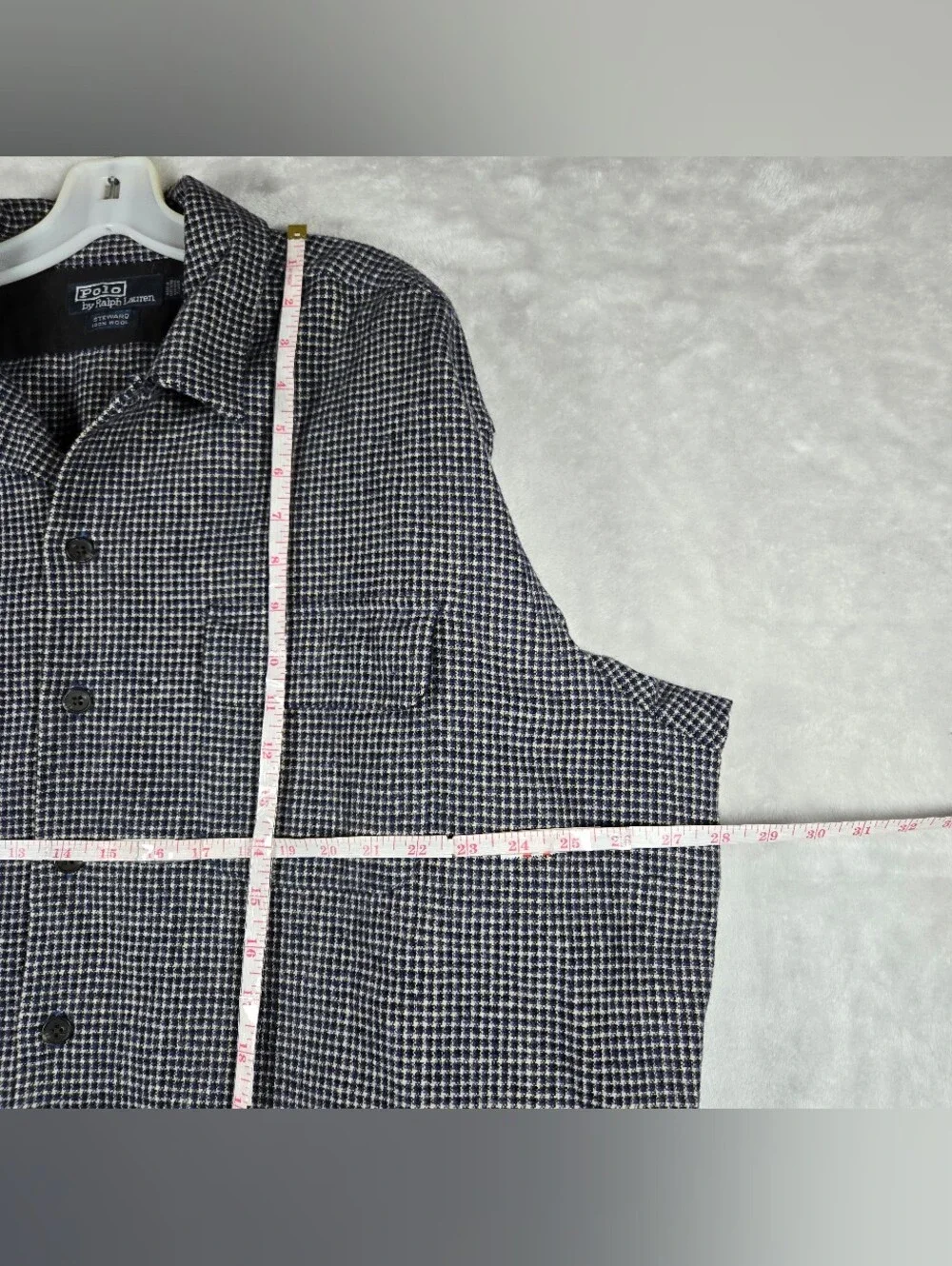 Polo Ralph Lauren Steward Loop Collar Wool Flannel Shacket Mens XL Blue Checker